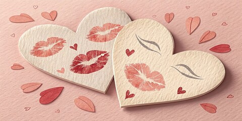 Poster - Two hearts with red lips on them