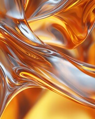 Poster - Dynamic flowing orange abstract ribbon digital art background fluid motion bright environment close-up view modern concept