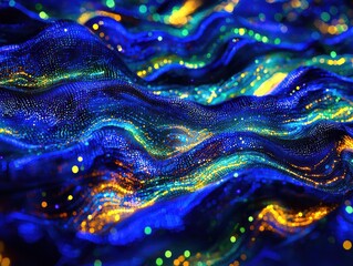 Poster - Bioluminescent waves in digital abstract background vibrant colors graphic design creative environment high-resolution view