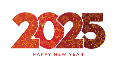Wall Mural - happy new year 2025 text design with fireworks vector illustration background design