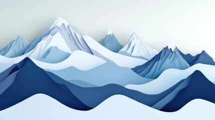 Sticker - Mountain Range: Layered mountain peaks with snow-capped summits. paper cut Art Style 3d background 