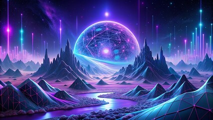 Wall Mural - a captivating violet computer technology background featuring intricate big data visualization, a fu