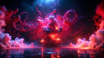 Wall Mural - a mesmerizing display of artificial magic smoke swirls and dances in a captivating red light against