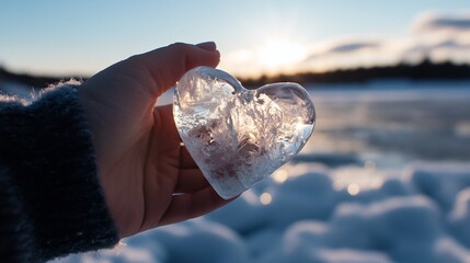 Wall Mural - Frozen Heart: A Winter's Sunset Embrace