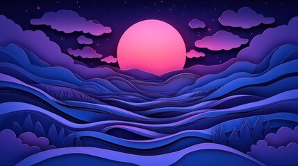 Wall Mural - Night sky in paper cut style Cut out 3d background 