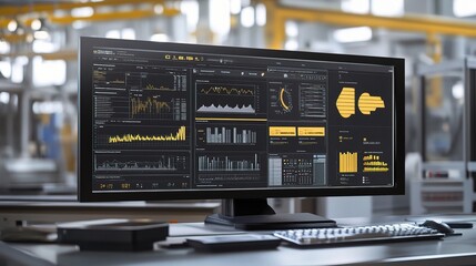 Canvas Print - Dynamic Digital Display Showing Real-Time Manufacturing Data