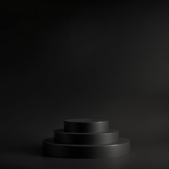 Modern Black Display Stand on a Dark Backdrop – Minimalist Product Shelf