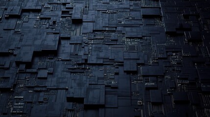 Poster - Dark 3D Rendering of Digital Circuit Board Pattern in Black Tone
