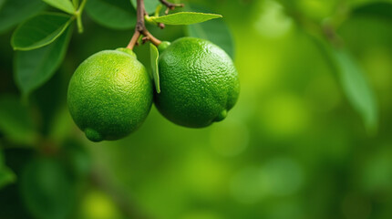 Wall Mural - Limes on Tree Branch Close-up, Citrus Fruit Orchard Local Farm