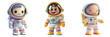 © imagify - A Set of Joyful 3D Childlike Astronaut Figures in Bright Colors Isolated on Transparent Background