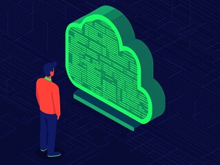 A person gazes at a digital cloud symbol filled with data, representing cloud computing and technology concepts. Cybersecurity,Cloud Security
