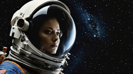 Wall Mural - Portrait of an astronaut contemplating the universe in a vast array of stars and galaxies