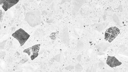 Poster - Polished terrazzo marble floor texture in black and white. Modern white and black marble terrazzo texture with abstract patterns. Exquisite white and black marble floor, a stunning display of natural 