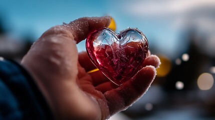 Canvas Print - Frozen Heart: A symbol of winter love captured in a single moment, a delicate glass heart reflecting the cold beauty of nature's embrace.