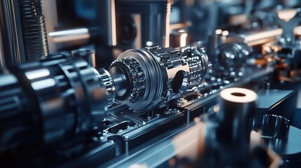 Poster - Close-Up of Factory Worker Inspecting Metal Component in Production