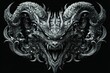 © IndrawanDex - Intricate, ornate, silver demonic ram skull design against a black background.