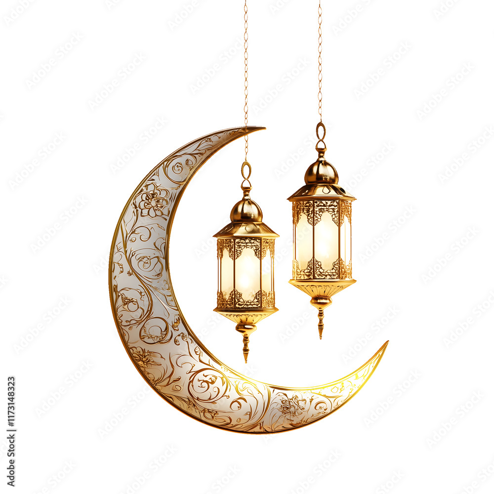 ramadan kareem celebration. Islamic crescent golden moon and hanging ...