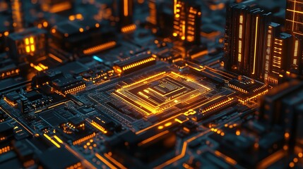 Poster - High-Tech Circuit Board with Glowing Elements and Advanced Design
