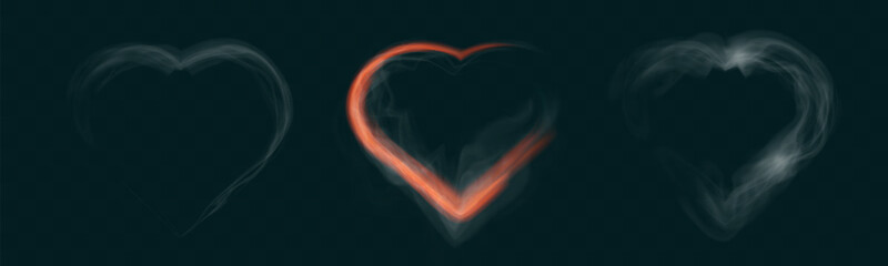 Aufkleber - Transparent smoke hearts on dark background, ethereal design with soft flowing shapes, perfect for romantic, abstract, or mystical concepts.