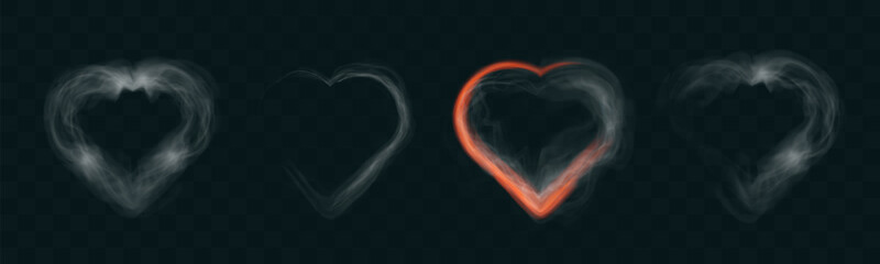 Aufkleber - Transparent smoke hearts on dark background, ethereal design with soft flowing shapes, perfect for romantic, abstract, or mystical concepts.