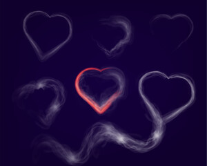 Aufkleber - Transparent smoke hearts on dark background, ethereal design with soft flowing shapes, perfect for romantic, abstract, or mystical concepts.