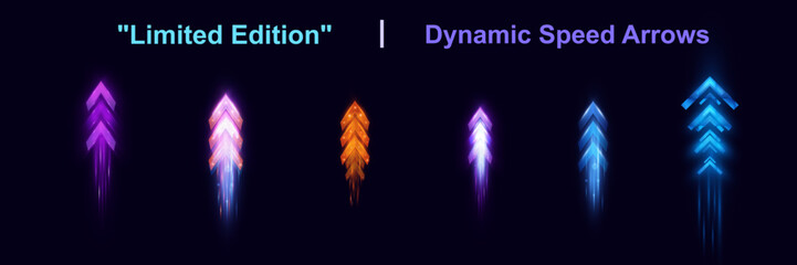 Aufkleber - Light and speed dynamic glowing arrows on dark background, futuristic design with vibrant colors and motion effects, suitable for technology, progress, or direction concepts.
