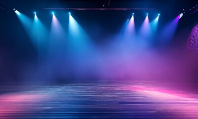 Wall Mural - background smoky texture in blue, purple and pink colors. dark scene with neon lights and spotlights