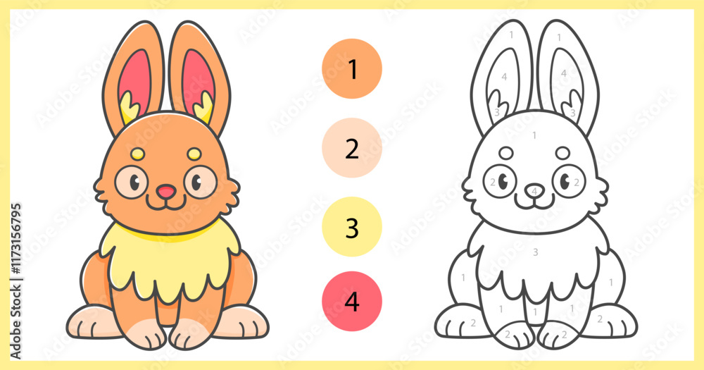 Color by numbers coloring book for kids with cute ginger rabbit ...