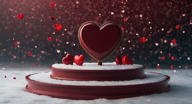 Happy Valentine Day background with cylindrical podium for promotion.