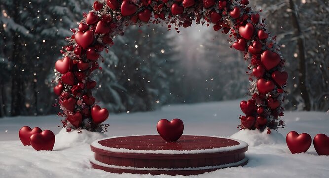 Happy Valentine Day background with cylindrical podium for promotion.