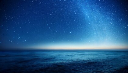 Poster - Night sky and sea. Night sky and stars. Starry night sky over the ocean with copy space.