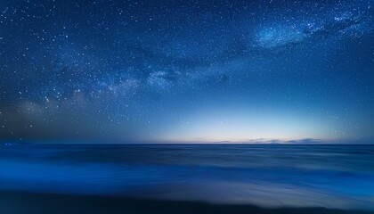 Poster - Night sky and sea. Night sky and stars. Starry night sky over the ocean with copy space.