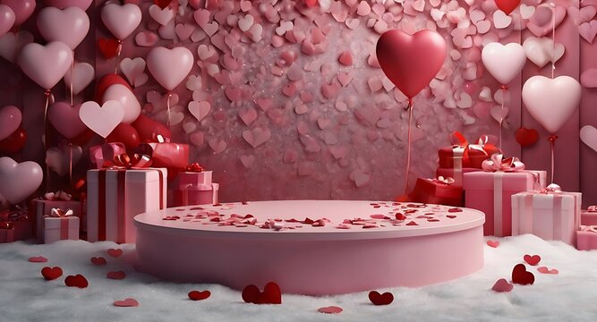 Happy Valentine Day background with cylindrical podium for promotion.