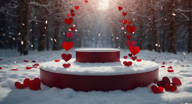 Happy Valentine Day background with cylindrical podium for promotion.