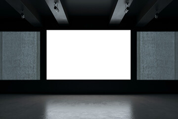 Aufkleber - Blank digital display screen in a modern dark exhibition hall with ceiling lights. 3D Rendering