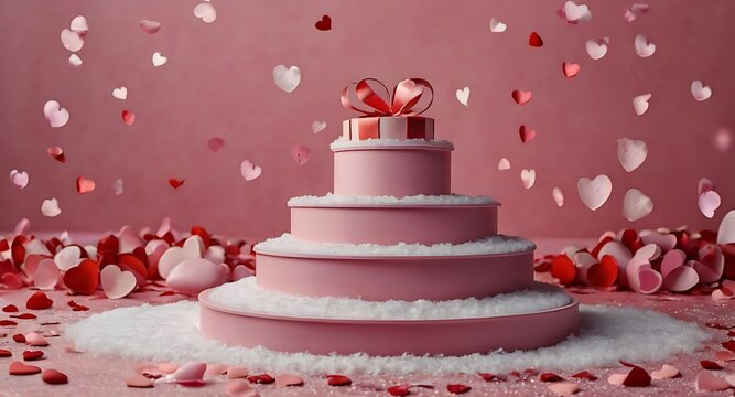Happy Valentine Day background with cylindrical podium for promotion.