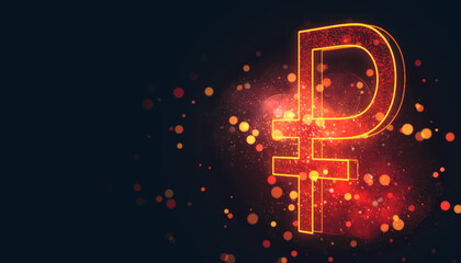 Poster - Glowing Ruble Currency Symbol with Neon Effects on a Dark Background. 3D Rendering