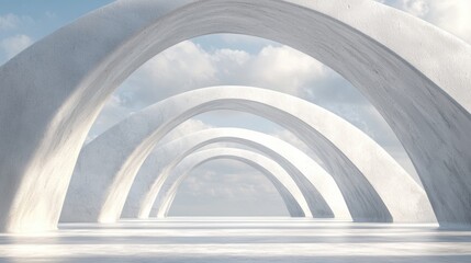 Poster - Abstract architectural arches in a serene cloud-filled environment