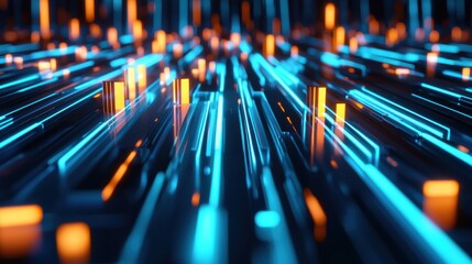 Poster - Abstract Digital Landscape with Glowing Lines and Bright Color Highlights