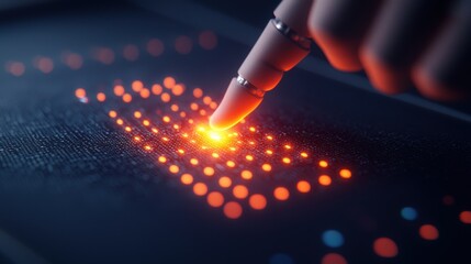 Aufkleber - finger touching bright orange led lights on a dark background in an abstract display