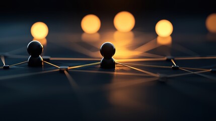 Poster - Connection Concept with Black Figures and Glowing Spheres in a Dark Environment