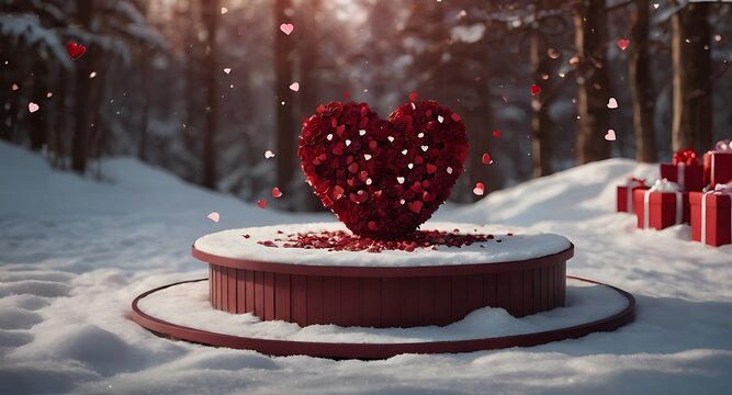 Happy Valentine Day background with cylindrical podium for promotion.