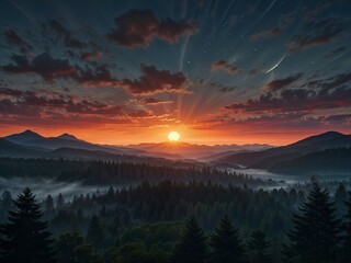 Wall Mural - sunset in the mountains