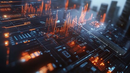 Poster - 3D Digital Business Interface with Financial Data Visualization