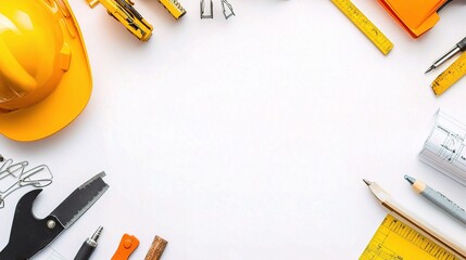 Poster - Aerial View of Architect Workspace with Tools and Materials