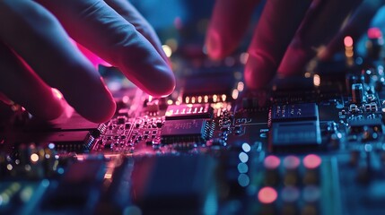 Poster - Close-Up of Worker in Clean Room Facility Handling Electronics