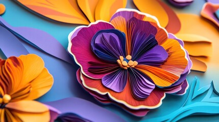 Wall Mural - Pansy Palette 3D paper art style paper background 