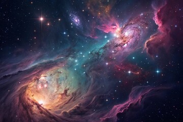Wall Mural - Purple gas nebulae in space and sparkling stars