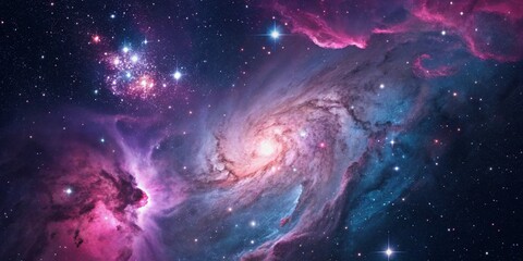Wall Mural - Purple gas nebulae in space and sparkling stars