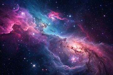 Wall Mural - Purple gas nebulae in space and sparkling stars